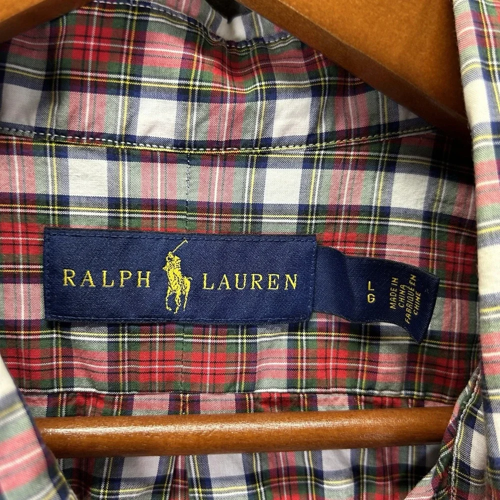 Polo Ralph Lauren Red Green‎ Plaid Button Down Dress Shirt Size Large